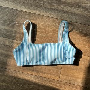 Shein light blue and white striped bathing suit top